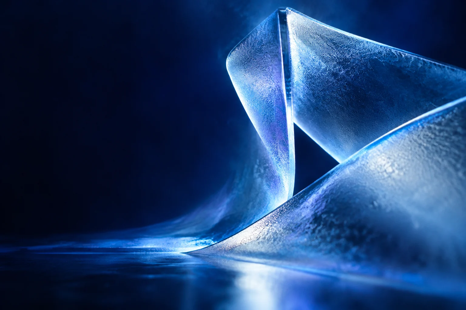 Original GD blue glass artwork with electric cyan edge lighting